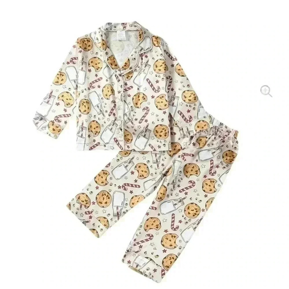 Christmas PJ Set, Candy Cane Cookie Print Long Sleeve Tops w/ Pants - Picture 1 of 4